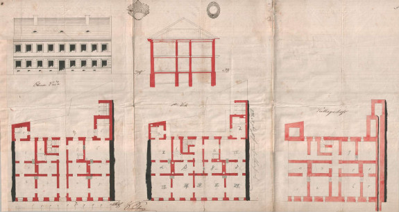 A 1846 design for a row building to be situated on a part of this ground plot. Probably not realized.