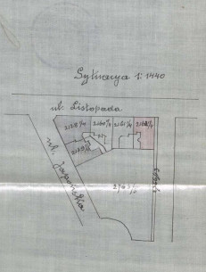 Ситуаційна схема з додаткових креслень, затверджених 1913 року. Зображені всі будинки у кварталі, які спроєктував Драневич