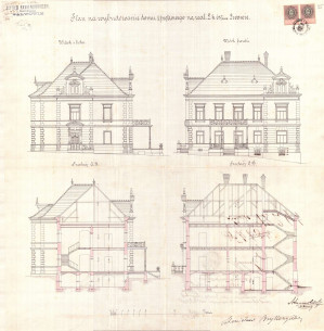Первинний проєкт будинку 1892 року. Виконав Альфред Каменобродський для Станіслава Брикчинського