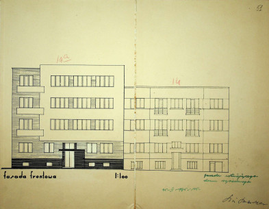Розгортка фасадів будинків 14 і 14а. Виконав Юзеф Менкер (1935)