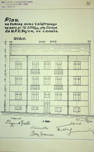 Фасад з первинного проєкту будинку (1933). Виконав Юзеф Ліндер