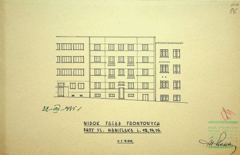 Розгортка фасадів з проєкту надбудови 4-го поверху (1935)