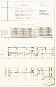 Principal elevation, 1st floor and basement plans of the academic building #2
