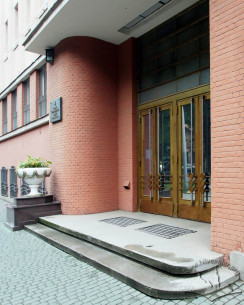 Вул. Вітовського, 55. Головний вхід до будівлі з автентичними дверима оздобленими латунню