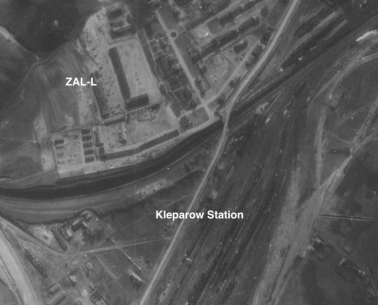Розташування станції Клепарів на аерофотозйомці Львова 1944 року