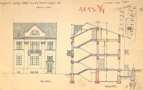 Фасад і розріз зі зміненого проєкту 1926 року