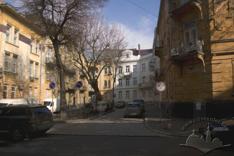An overall view of the Art Nouveau architectural ensemble at Bohomoltsia street.