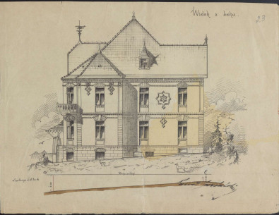 Бічний фасад з первинного проєкту будинку (1890)