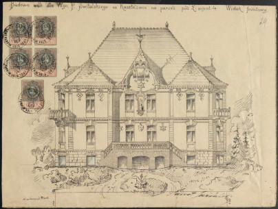 Головний фасад з первинного проєкту будинку (1890).