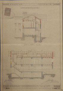 Проєкт реконструкції 1908 року. Розрізи будівлі