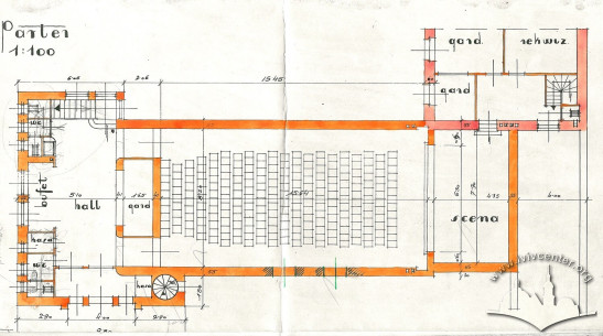 First floor plan of the assembly hall building. Design by Wawrzyniec Dajczak