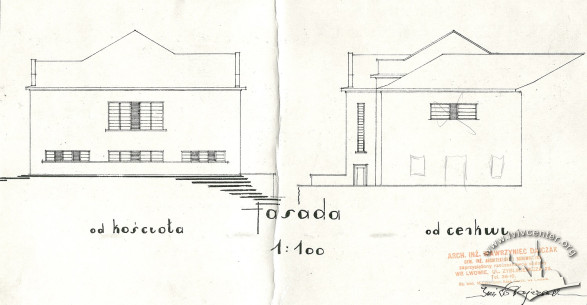 Lateral elevations of the assembly hall building. Design by Wawrzyniec Dajczak