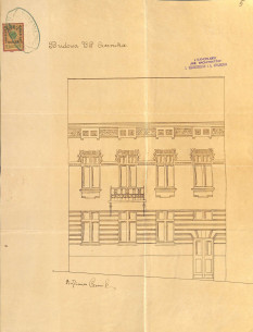 Головний фасад зі зміненого проєкту будинку з 1909 року