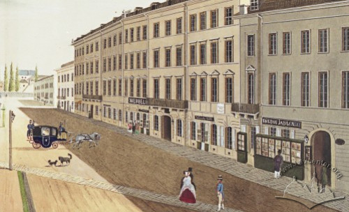 Фрагмент гравюри з видом на площу Фердинанда. 1847 р.