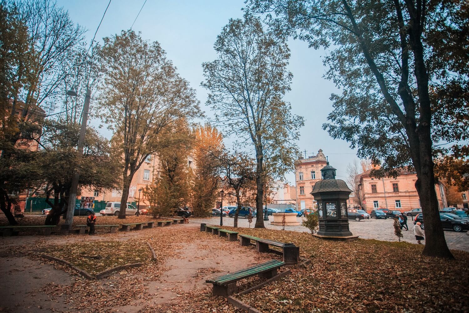 Pl. Staryi Rynok. The green space on the location of the demolished Tempel synagogue/Photo courtesy of Nazarii Parkhomyk, 2015
